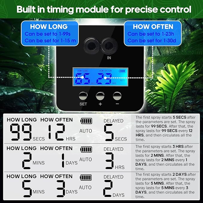 Reptile Smart Mister, Reptile Humidifiers Misting System Automatic with Timer, Terrariums Humidifier with 360°Adjustable Misting Nozzles, Spray Kit for Rainforest Plants Amphibian