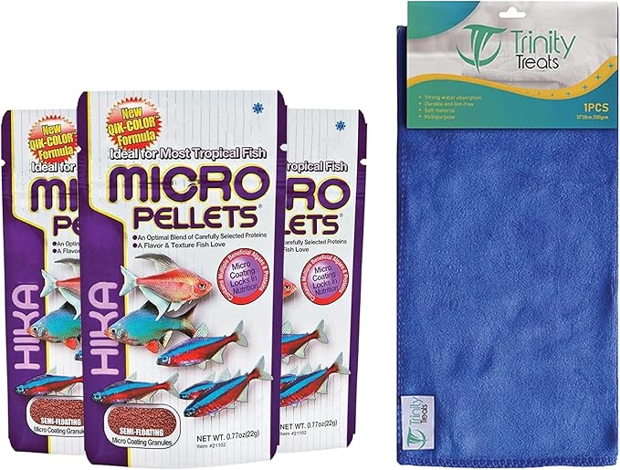 Micro Pallets Fish Food 0.77 oz (Pack of 3) Including Trinity Treats Microfiber Cleaning Cloth(Micro Pallets Fish Food)