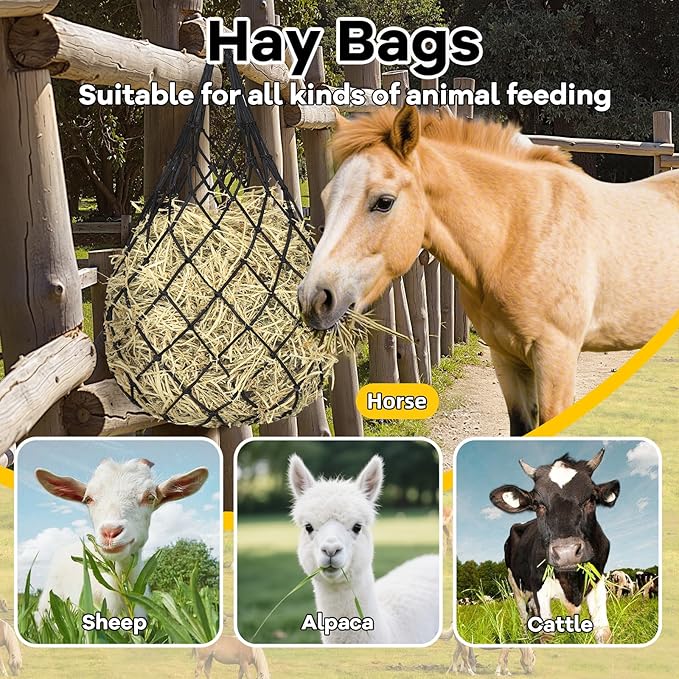 3 Pcs Hay Bags for Horses, Hay Nets for Horses Goat Sheep,Goat Hay Feeder for Slower Feeding,Strong Load-Bearing Hay Bag Hanging for Horse Stable Trailer (Black)