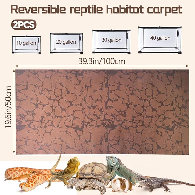 BNOSDM 2 PCS Reptile Carpet Mat Terrarium Liner Bedding Reptile Cage Mat Supplies for Tortoise Lizard Leopard Gecko Snake Chameleon 39.4" x 19.7"