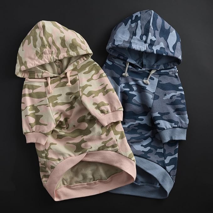 Rocky – The Orginal Lightweight Hooded TEE 100% Organic Cotton Dog Hoodie Pet Coat Sweater for Small, Medium, Large Dogs, Navy Camo, Large