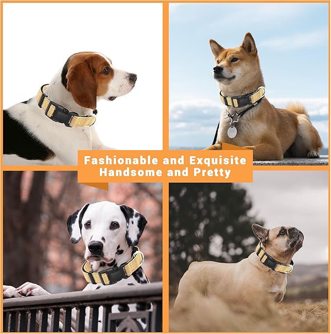 2 Pack Reflective Dog Collar with Safety Locking Buckle, Adjustable Soft Breathable Comfortable Nylon Pet Collar for Small, Medium and Large Dogs, Brown, S
