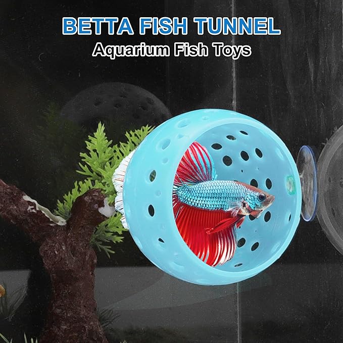 Betta Hideout Tunnel, Interactive Aquarium Decor, Aquarium Tunnel for Betta, Exciting Hiding Spot, Blue