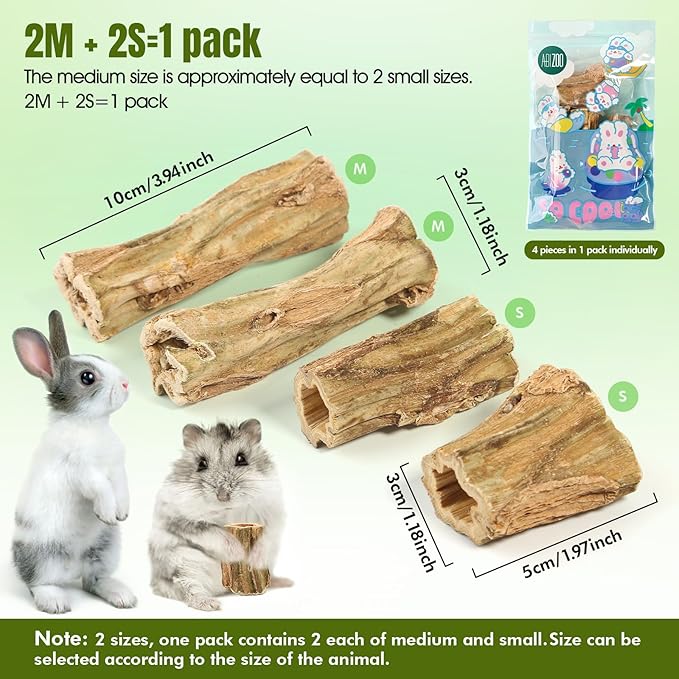 Abizoo Rabbit chew Toys for Bunnies,4 Pcs Natural Papaya Wood Chew Sticks Bunny Chews for Teeth Chinchilla Guinea Pig Hamster Gerbil Degu Small Animals to Keep Busy Molar Treats Toys
