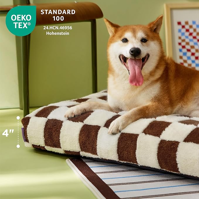 LE SURE Dog Beds Medium Size-Thick Shredded Chopped Foam Pet Bed Indoor with Removable Cover, Cute Modern Fuzzy Plush & Anti Slip Bottom, Brown
