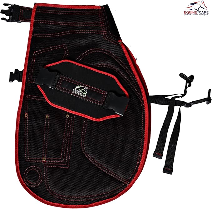 Equine Care Farrier Apron Chaps 2mm Cowhide Leather, 500 GSM Canvas, Air-Mesh, 25" Length, Adjustable Waist (28"-52"), Ergonomic Foam-Padded Thigh & Back Support, 4 Knife Pockets, 2 Nail Magnets.