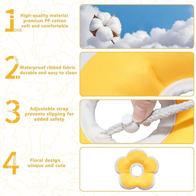 Cat Cone Collar Soft, Waterproof Cats Cones to Stop Licking After Surgery, Adjustable Soft Elizabeth Cats Collars for Wound Healing, Flower Shape Cat Recovery Collar (Yellow, Large)