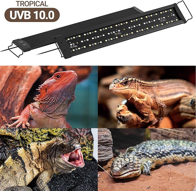 Dimming LED UVB Reptile Light, 24“ LED Reptile Light Bar with Brightness Adjustment & 3 Light Modes, UVB 10