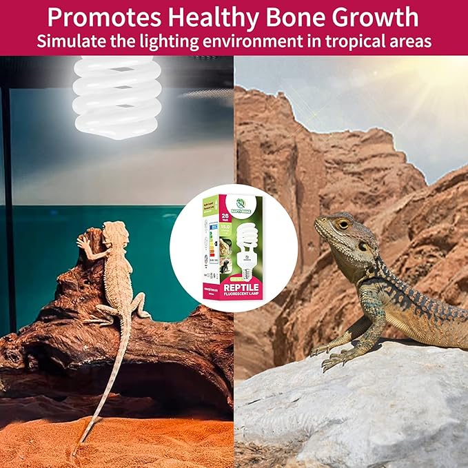 UVB Reptile Light 15.0, 26W Intense UVA UVB Bulb for Reptiles, Terrarium Compact Fluorescent Lamp, Reptile UVB Light Bulb for Desert Reptiles & Amphibians
