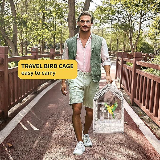 20.5 inch Small Bird Cage, Parrot Cage, Portable Bird Carrier, Travel Carrier Cage for Home, Outing, Pet Clinic, Temporary Placement, for Small Medium Birds(White)