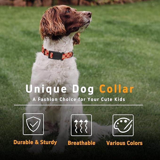 Dog Collar, Classical Indian Spirit Boys Girls Puppy Collar for Small Medium Large Dogs, Adjustable Soft Indian Pet Collar with Safety Buckle for Male Females(Red,XL)