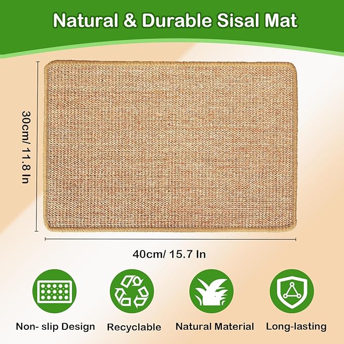 Rabbit Scratching Pad, 16 x 12 Inch Natural Sisal Bunny Scratch Mat Scratcher Mats Claws and Teeth Care for Biting Sleeping Nesting Small Animal Bedding Chew Toys Bed Play Toy (Brown, 1Pc)