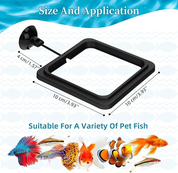 Fish Feeding Ring Aquarium Square Floating Food Feeder Circle with Strong Suction Cup Fish Tank Feeding Ring for Betta Goldfish Guppy