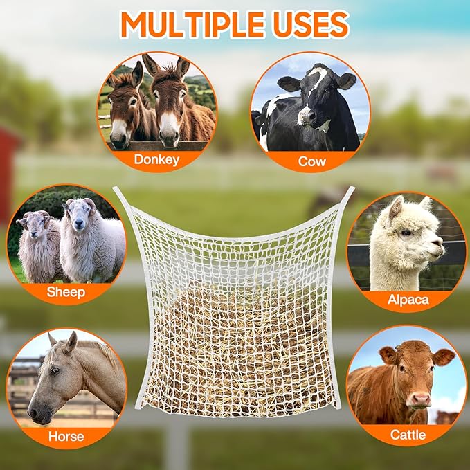2 PCS Slow Feed Hay Net, Hay Bags for Horses with Large Capacity, Horse Feed Bag Easy to Hang, Hay Nets for Horses for Horse Feeder Full Day Feeding Horses Goat Stall Trailer (31.5" x 35.1")