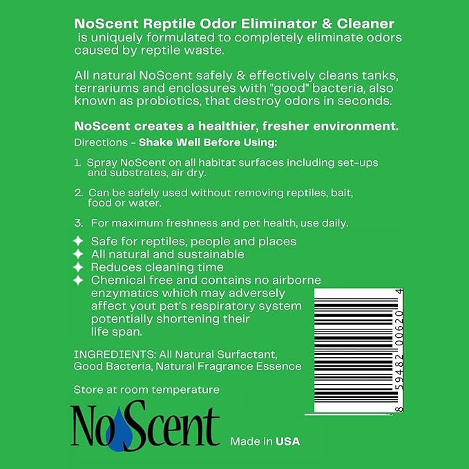 No Scent Reptile Tank Cleaner Spray & Pet Odor Management for Bearded Dragon, Turtle, Lizard Terrarium Freshener (2 Fl Oz / 59 mL)