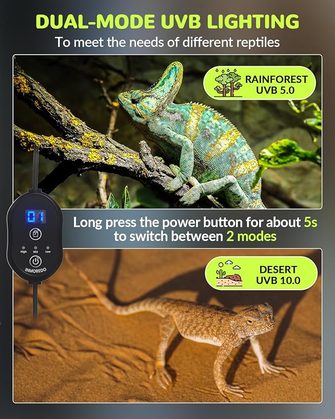 LED UVB Light for Reptiles, UVB 5.0/10.0 Reptile Light Dimmable, Adjustable Brightness Reptile Lamp with Timer for Rainforest & Desert Reptiles
