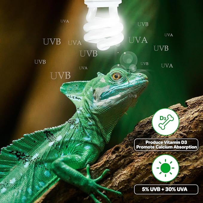 LUCKY HERP UVA UVB Reptile Light 5.0, Tropical UVB 100 Compact Fluorescent Lamp, UVB Light for Reptiles 15W, UVA UVB Reptile Light Bulb, UVB Bulb for Reptiles Chameleons Lizards Tortoises Snakes