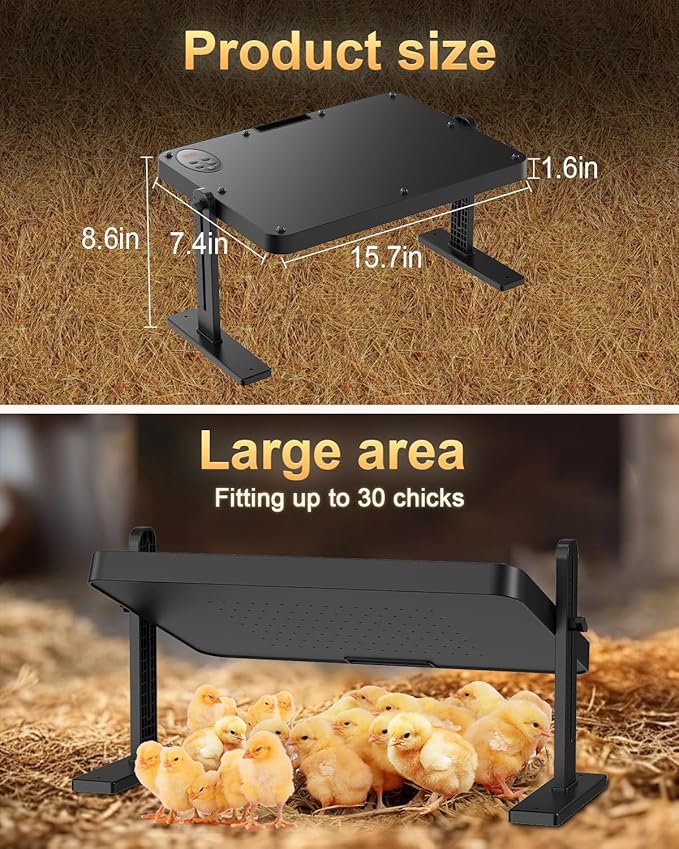 Chick Brooder Heater with Adjustable Temp (86~194℉) & 12H Timer & Height & Angle, Rapid-Heating Heat Plate for Chicks with Remote Control, 16"x12" for 30 Chicks, Brooder Plate for Young Poultry