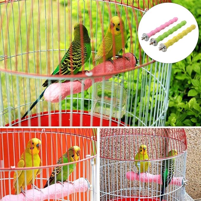 kathson 3PCS Bird Perch Parrot Stand Cage Accessories Natural Wooden Stick Paw Grinding Rough-surfaced Chew Toy for Cockatiels Cockatoo Lorikeet Conure Parakeet (Random Color,7.87inch)