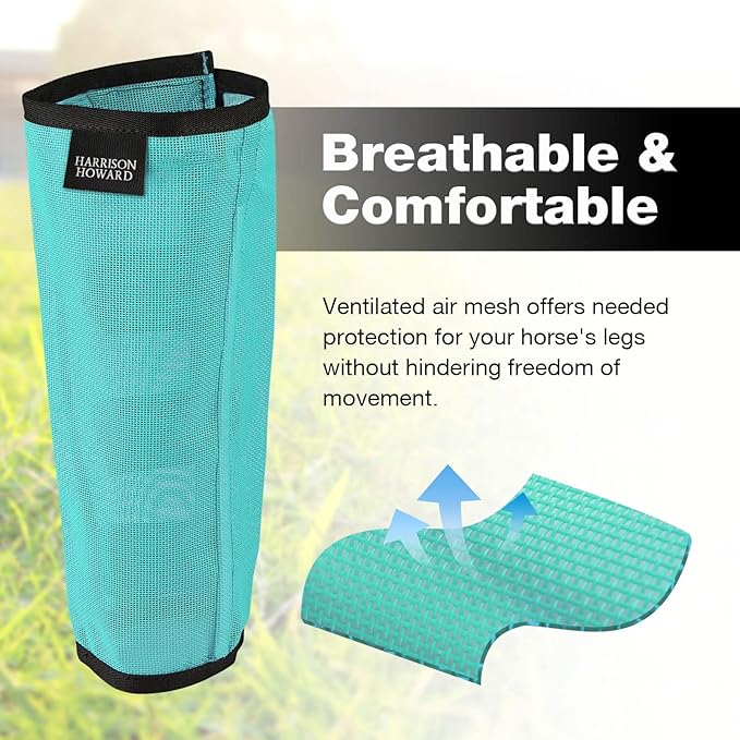 Harrison Howard Loose Fitting Fly Boots UV-Protective Extra Tough Mesh Ventilated Four Fasteners Stay-on Design Protect Horse Legs & Stomp-Reducing Set of 4 Mint Mini