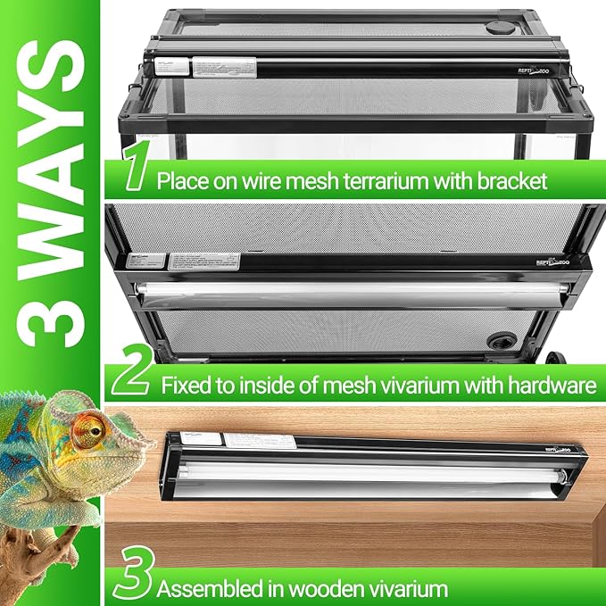 REPTI ZOO UVB Reptile Light, New Version T5 HO UVB Lighting Combo Kit, Reptile Terrarium Hood with 10.0 UVB Tube Bulb, Reptile Light Fixture 39W-34Inch