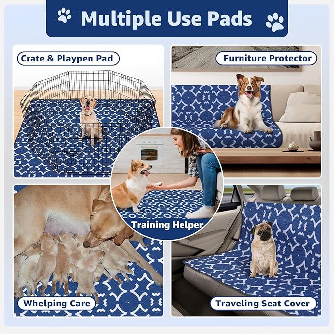 LOOBANI Washable Pee Pads for Dogs 36"x 72": 2 Pack Super Absorbent Reusable Puppy Pads Leakproof Whelping Pad Dog Playpen Mat, Waterproof Non-Slip Dog Training Pads for Floor, Crate, Potty