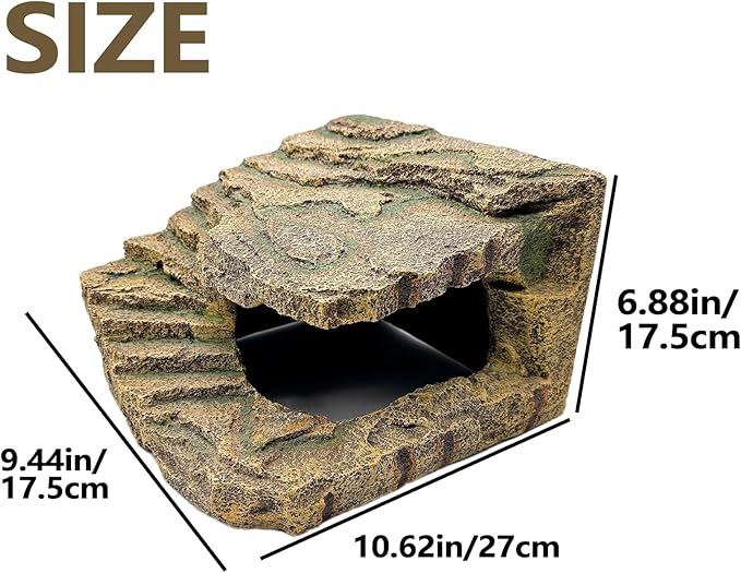 kathson Turtles Basking Platform, Reptile Cave Hideout,Tortoise Resting Terrace with Climbing Ramp,Turtle Resin Dock Tank Accessories Decor for Amphibians, Lizard, Gecko, Frog, Salamander,Extra Large