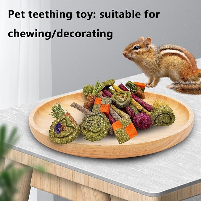 Hamiledyi Rabbit Chew Toys 450g/15.8OZ Natural Timothy Grass Molar Cakes Guinea Pig Apple Sticks Sweet Bamboo Handmade Treat for Bunny Hamster Chinchilla Squirrel