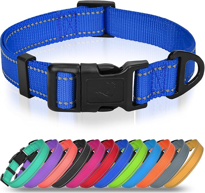 Joytale Large Dog Collar, Reflective and Adjustable Nylon Pet Collar with Quick-Release Buckle for Extra Large Dogs, Navy Blue, XL