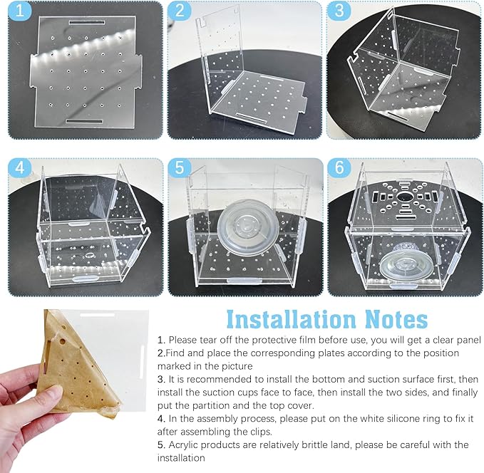 Hamiledyi Acrylic Breeding Isolation Box - Transparent Aquarium Hatchery for Guppy/Shrimp/Small Fish, Safe Nursery Tank with Air Tube & Suction Cups (3.9" × 3.9" × 3.9")