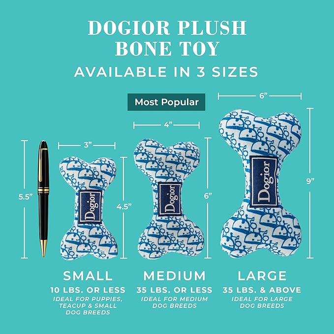 Haute Diggity Dog Dogior Bone, Plush Designer Dog Toys with Interactive Squeaker, Stimulating Pet Enrichment, Machine-Washable & Safe Materials for All Breeds, Size Large