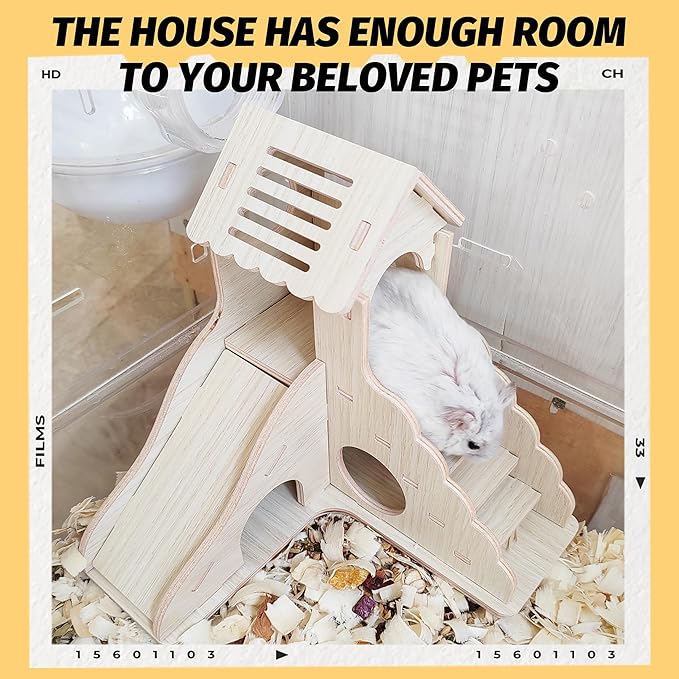 Hamster House - Double-Decker Hut With Slide, Cage Accessories, Small Animal Habitat Decor