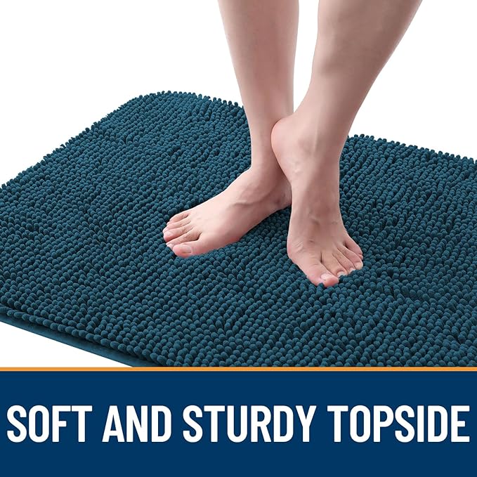 OLANLY Dog Door Mat Set 4-Piece 24x16, Absorbs Moisture and Dirt, Absorbent Non-Slip Washable Doormat, Quick Dry Chenille Mud Mat for Dogs, Entry Indoor Entryway Carpet for Inside Floor, Atlantic Blue