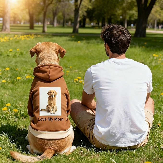 Custom Dog Hoodie, Personalized Sweatshirt with Photo Text Name Logo, Customized Hooded Sweater for Small Medium Large Dogs & Cats (Brown, X-Small)