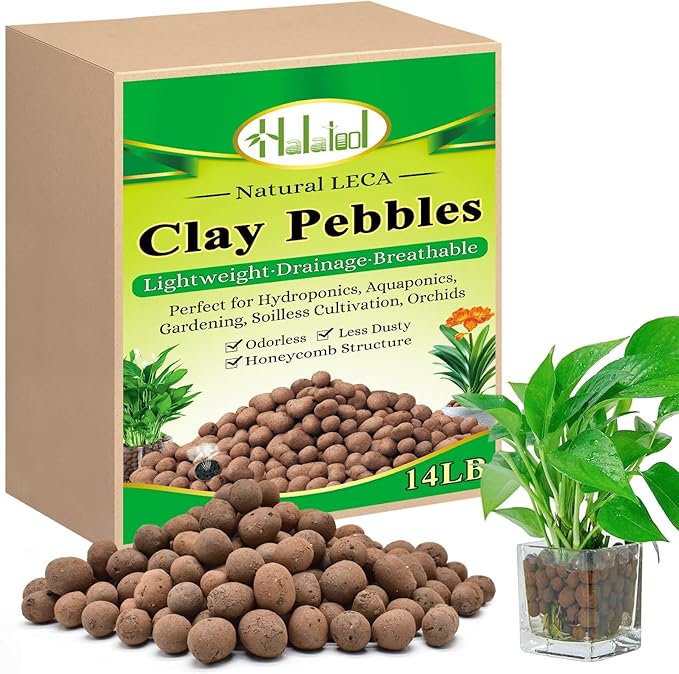 Halatool 14LB Organic Leca Clay Pebbles for Plants Lightweight Leca Balls Hydroton Clay Pebbles for Indoor Potted Plants Hydroponics Orchids Drainage Decoration Aquaponics