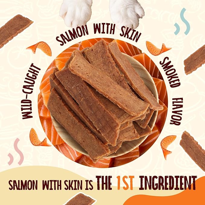 PAWUP Salmon Treats for Dog, Soft Healthy Dog Salmon Jerky, High Protein Dogs Snacks, Human Grade Salmons Fillets with Taurine,12.5oz (Smoked Flavor)