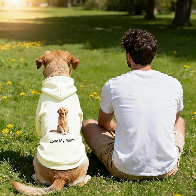 Custom Dog Hoodie, Personalized Sweatshirt with Photo Text Name Logo, Customized Hooded Sweater for Small Medium Large Dogs & Cats (Beige, XXXX-Large)