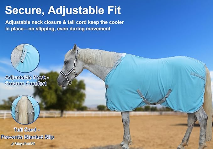 Horse Fleece Cooler, Blanket Liner - 300g Anti-Pilling Fleece, Moisture-Wicking, Cooling & Drying for Post-Workout, Bath & Travel, Prevent Overheating & Chilling Lightblue 84