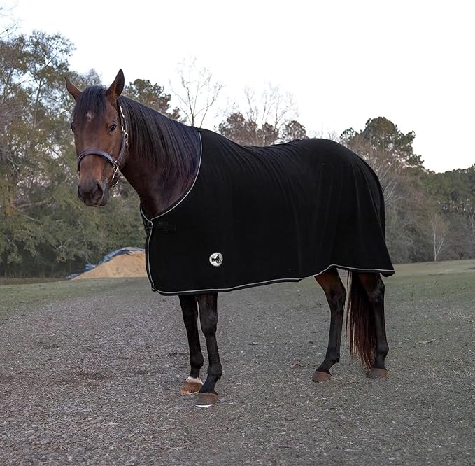 Jeffers Equine Elite Fleece Horse Cooler Blanket, 78 Inch – Soft, Adjustable Fit, Lightweight, Easy Care, Moisture Wicking Cooling Sheet with Surcingle for Post Exercise, Travel for Horses – Black