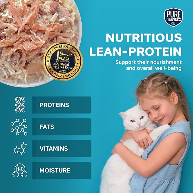 Chicken Recipe in Broth, Shredded Wet Cat Food, Grain-Free Protein, Non-GMO, 12 Pack