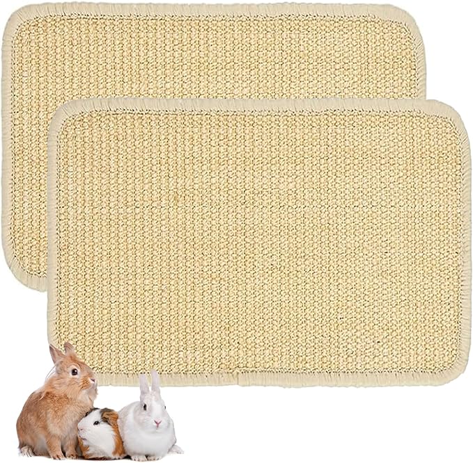Lagre Rabbit Scratcher Mat 2 Pack Natural Sisal Bunny Scratching Mats, Small Animal Scratch Pad Rug for Indoor Grinding Claw Pad for Guinea Pigs Chinchillas (Beige)