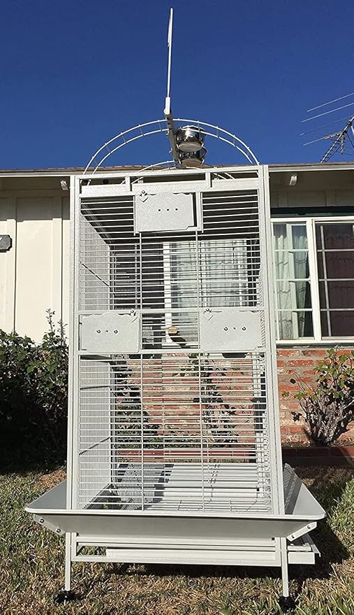 4 Size, Castle PlayTop Parrot Cage for Large Macaws Cockatoos African Grey Amazon (24" x 22" x 63"H White Vein)