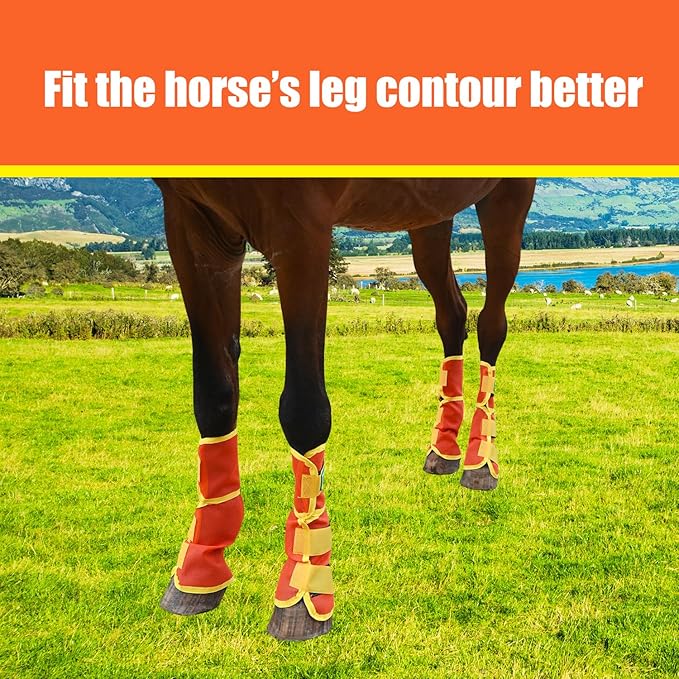 Fly Boots for Horses Set of 4 – Breathable Mesh Leg Protection for Summer with Ventilated Design & All-Day Comfort （Orange，Large