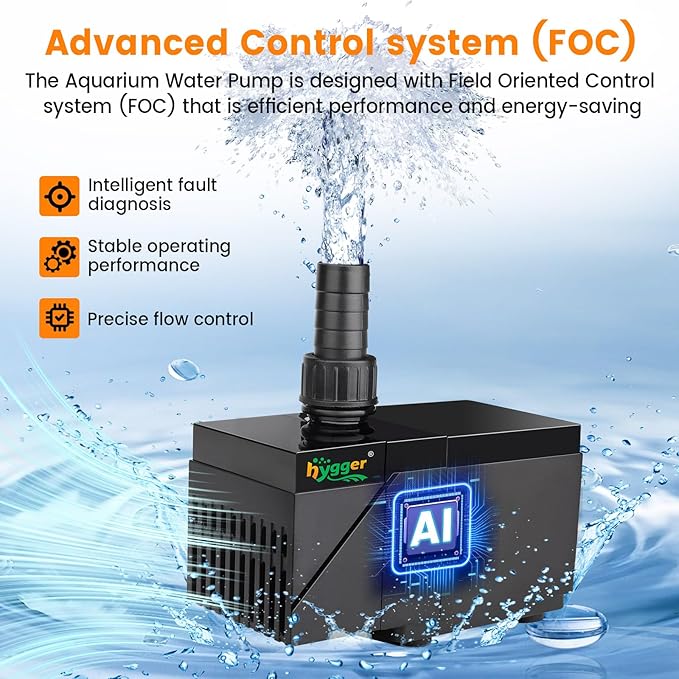 hygger 1250GPH Aquarium Water Pump with Intelligent Controller，DC 24V Ultra Quiet Powerhead, Powerful Return Pump for Fish Tanks, Aquariums, Ponds, Fountains, Sump, Hydroponics(35W, 13.1ft)