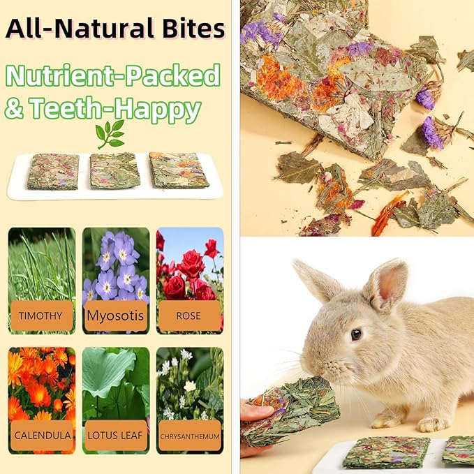 Rabbit Treat Bunny Food 10pcs Rabbits Chew Toy Bunny Crispy Snack for Clean Teeth Hamster Timothy Hay Chips Herbal Flowers Grinding Guinea Pig Dental Care Squirrel Gerbil Chinchilla Chipmunk