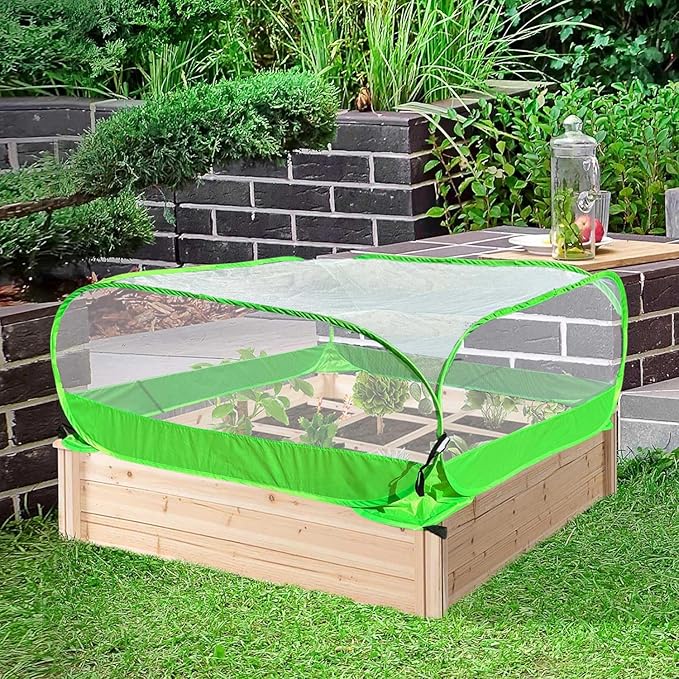 Pop Up Garden Mesh Plant Cover 2Pcs Outdoor Plant Protector Mesh Plant Enclosure Raised Bed Garden Bird and Pest Protection Guard for Fruits Vegetables Seedlings and Herbs