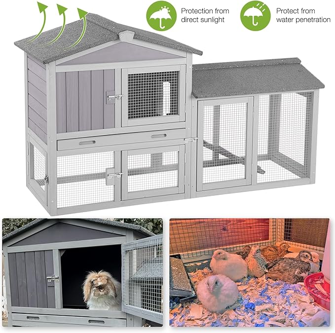 GUTINNEEN Chicken Coop Hen House with Run Outdoor Rabbit Cage Indoor Bunny Hutch with Waterproof Roof Poultry Cage,Rabbit Hutch with No Leakage Pull Out Tray (Two Sets)