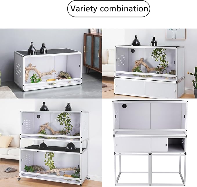 PVC Reptile Enclosure 44''x20''x20''Stackable Space Efficient ToxiRium Large Reptile Terrarium 76 Gallons for Bearded Dragon Gecko Lizard Snake,Vivarium with Sliding Doors Lock-2pcs with spacers