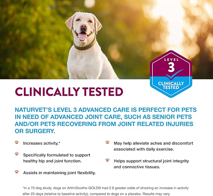 NaturVet ArthriSoothe-Gold Level 3 Advanced Joint Care for Dogs – Soft Chew Dog Supplement with Glucosamine, MSM, Chondroitin & Hyaluronic Acid – Wheat-Free Pet Supplements – 180 Ct.