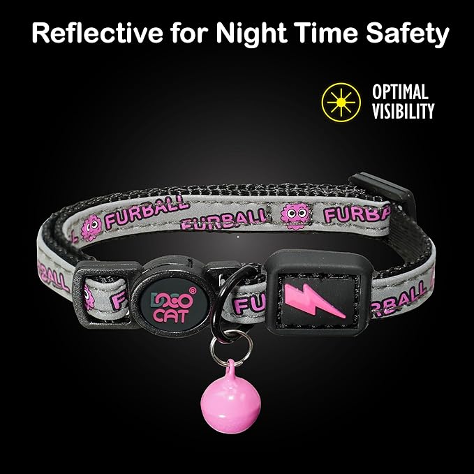 DOCO Cat Collar (Neck Girth - 3/8" x 7.5-12", Weight Upto - 13lb) Reflective Cat Collar with Bell, Breakaway Safety Buckle, Adjustable Nylon Strap for Kittens & Adult Cats (Lime)